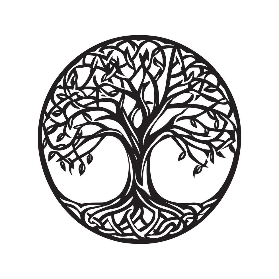 Celtic Tree of Life Clipart, Celtic Tree Silhouette - A Birch of Duhallow Celtic tree illustration in black and white vector