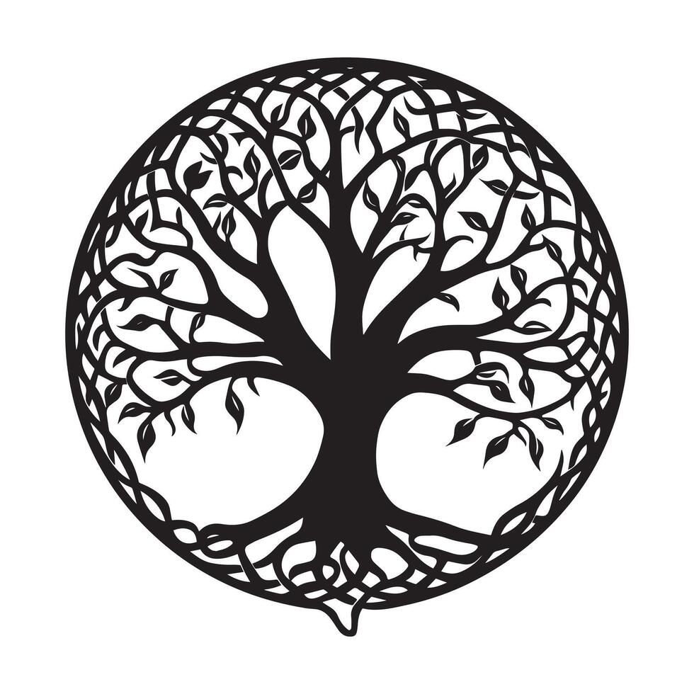 Celtic Tree of Life Clipart, Celtic Tree Silhouette - Ash of Creevagh Celtic tree illustration in black and white vector