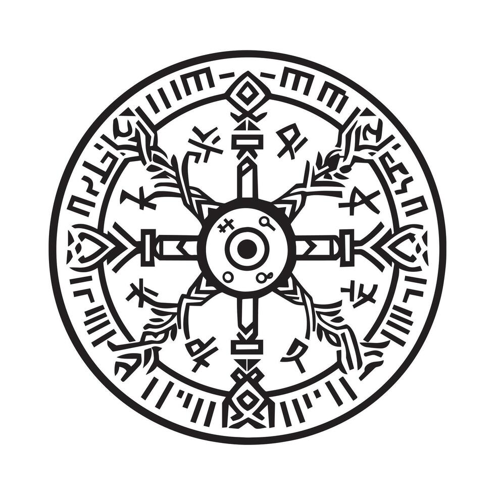 Celtic Tree of Life Clipart, Celtic Tree Silhouette - Viking Compass illustration in black and white vector