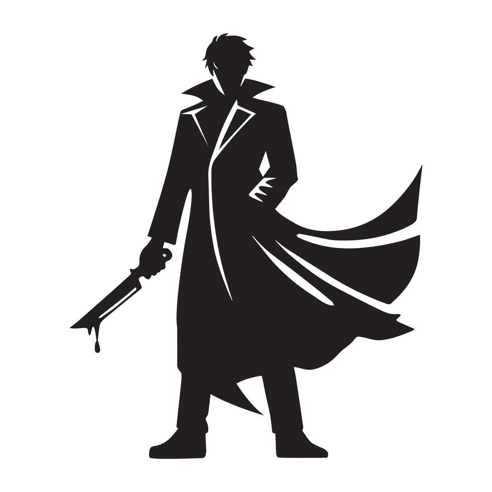 Horror Clipart - Halloween Horror Silhouette - Killer With Knife Illustration in black and white vector