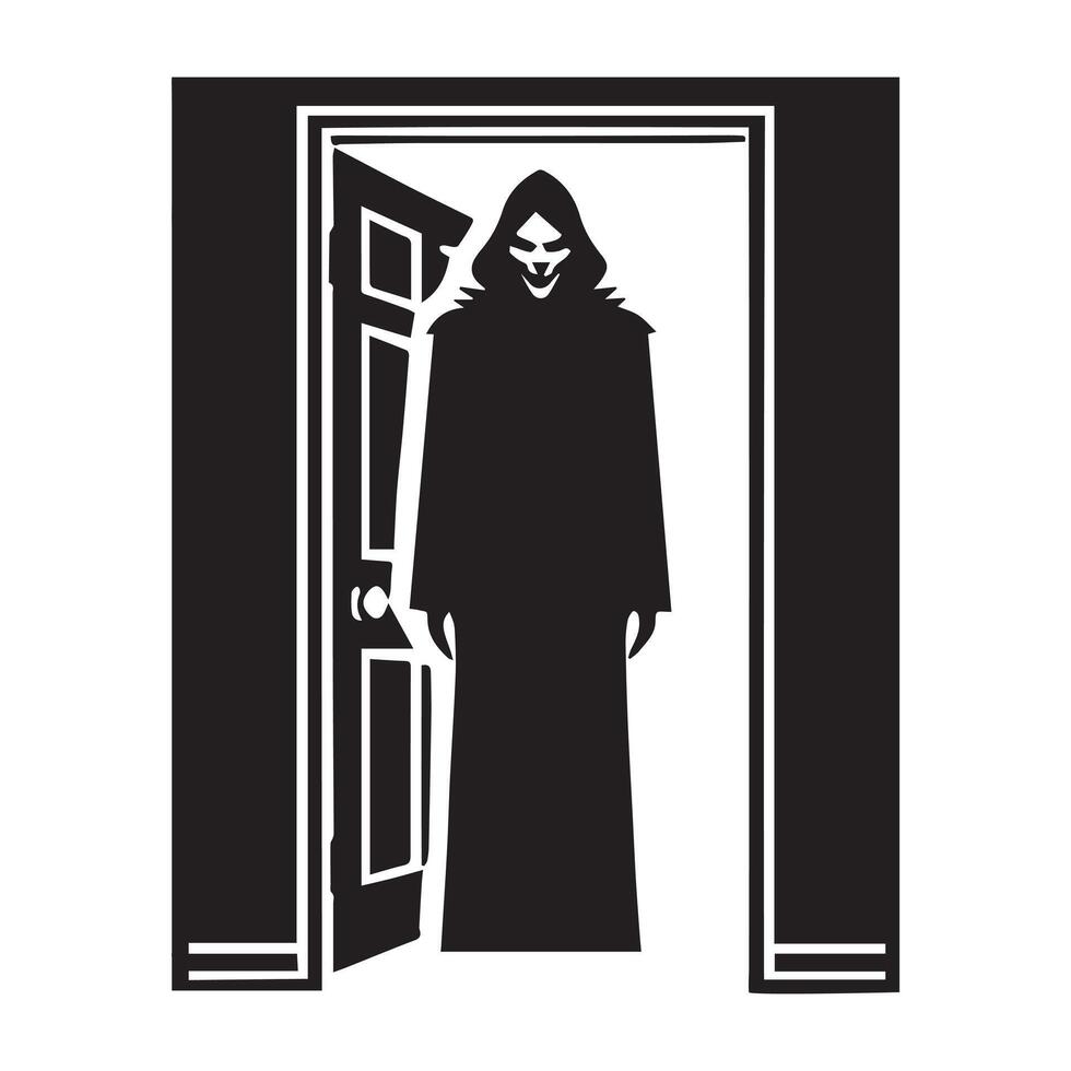 Horror Clipart - Halloween Horror Silhouette - Ghost Doorway Illustration in black and white vector