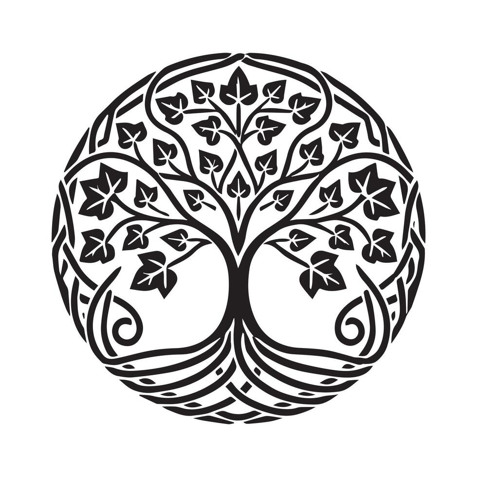 Celtic Tree of Life Clipart, Celtic Tree Silhouette - A Celtic Ivy of Brigid Tree illustration in black and white vector
