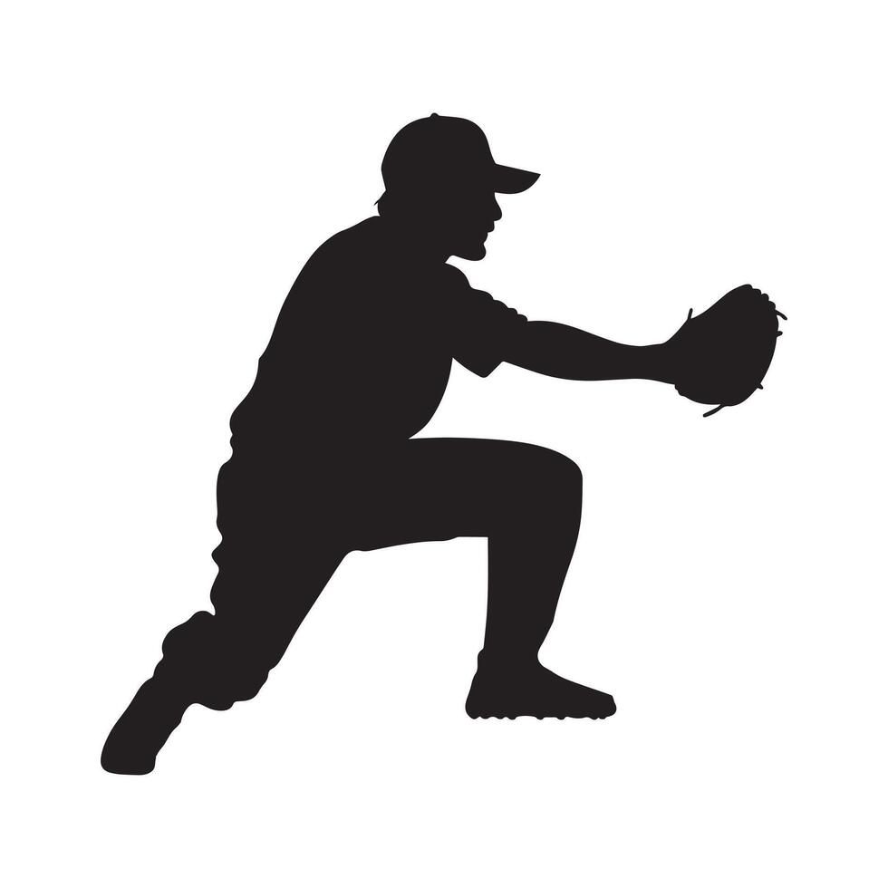 Baseball clipart, Baseball Player silhouette, crouching position baseball player Illustration vector