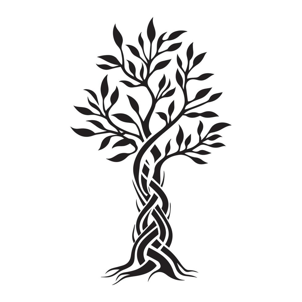 Celtic Tree of Life Clipart, Celtic Tree Silhouette - A Celtic Vine of Muiredach tree illustration in black and white vector