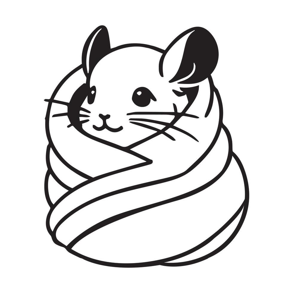 Cute Chinchilla Outline Design - A Chinchilla wrapped in a blanket Illustration in black and white vector