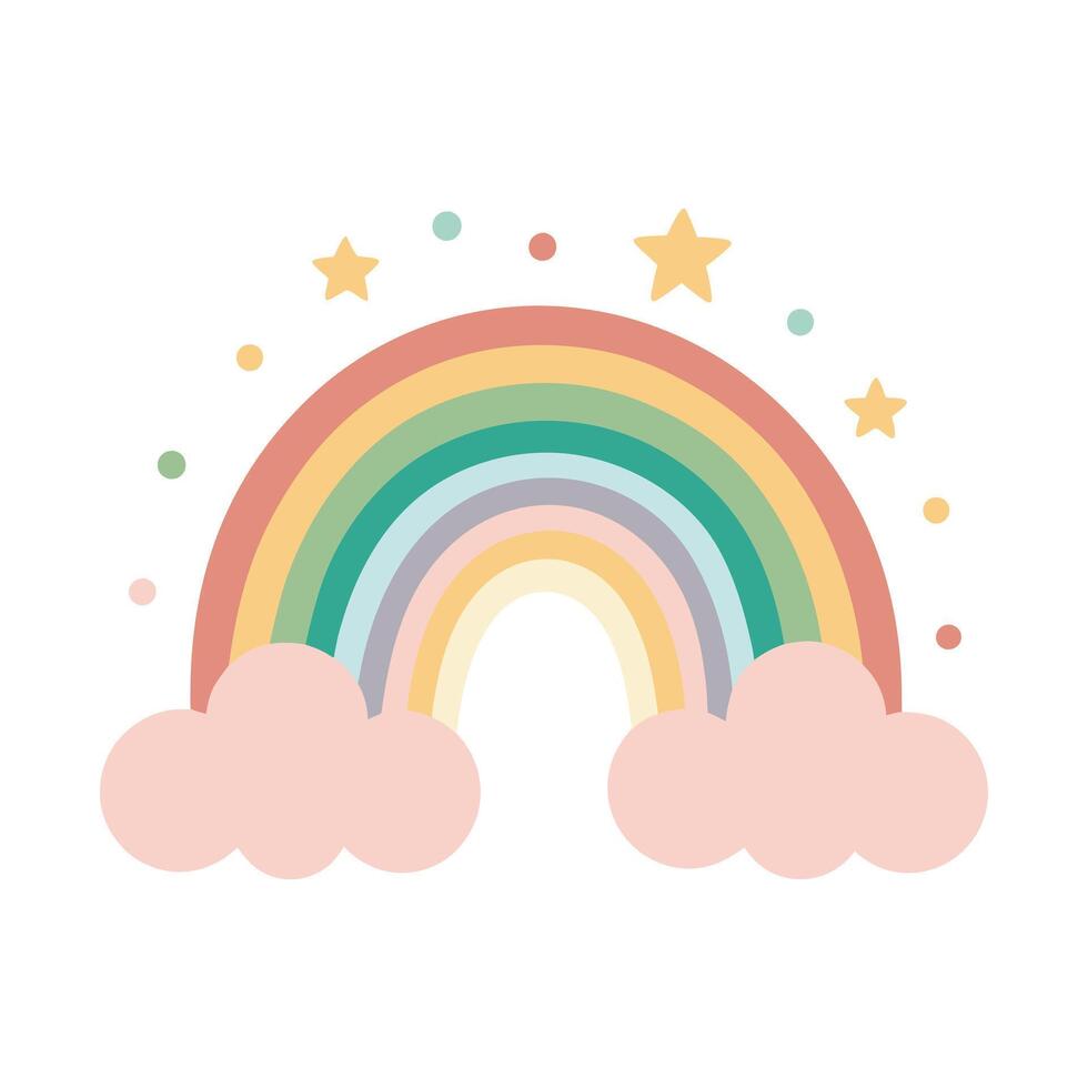 Boho Rainbow Cloud, Pastel Rainbow, vintage retro Rainbow clipart, Rainbow illustration vector