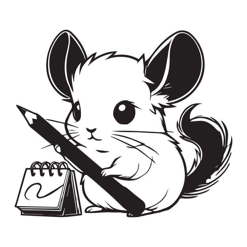 Cute Chinchilla Outline Design - Sketching With Chinchilla Illustration in black and white vector