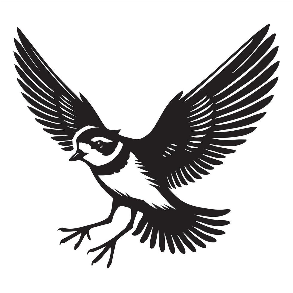 Piping Plover Silhouette - Plover Birt Clipart, Piping Plover landing Illustration in black and white vector