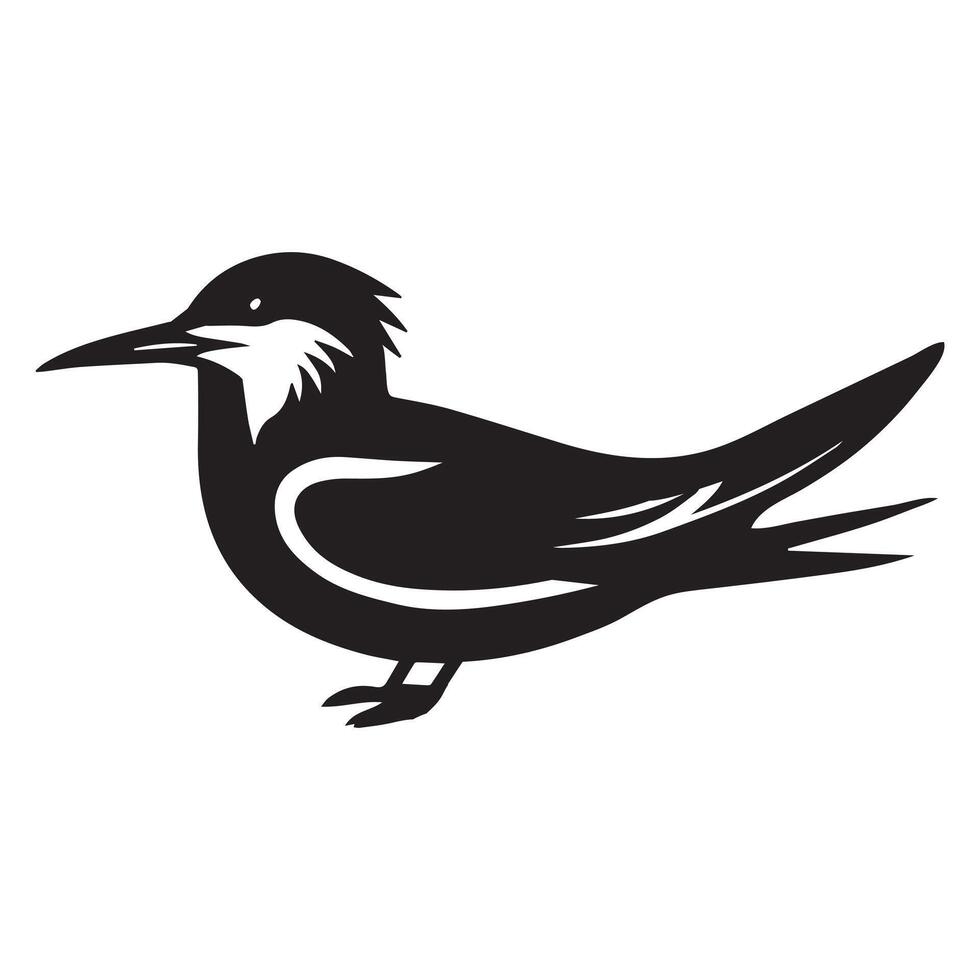Royal Tern Silhouette, Thalasseus maximus Clipart, Royal Tern sitting on sand Illustration in black and white vector