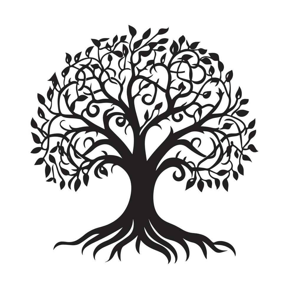Celtic Tree of Life Clipart, Celtic Tree Silhouette - An Oak of Derry Celtic Tree illustration in black and white vector