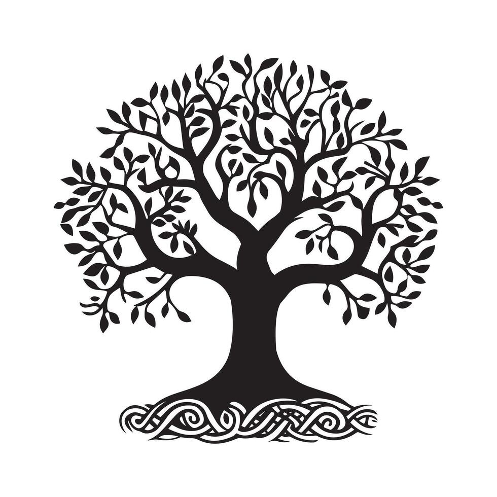 Celtic Tree of Life Clipart, Celtic Tree Silhouette - A Oak of Dunmore Celtic tree illustration in black and white vector