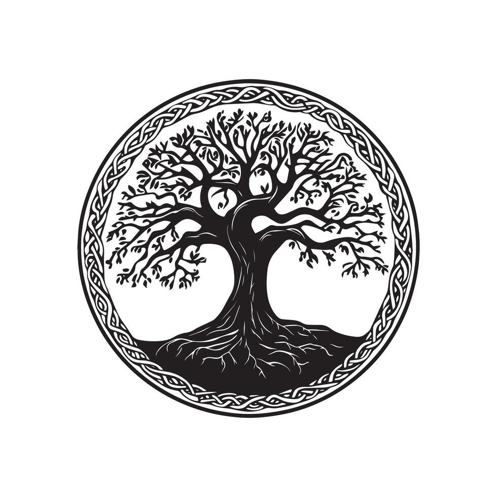 Celtic Tree of Life Clipart, Celtic Tree Silhouette - An Elm Celtic tree illustration in black and white vector