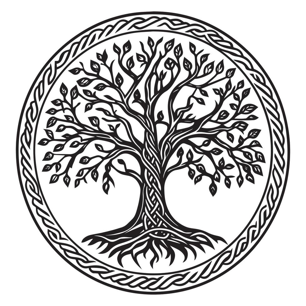 Celtic Tree of Life Clipart, Celtic Tree Silhouette - A Reed Celtic Tree illustration in black and white vector