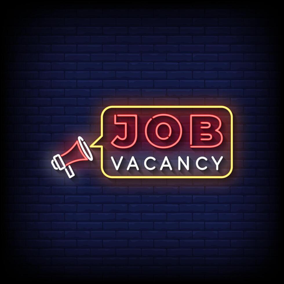 job vacancy neon sign with brick wall background vector