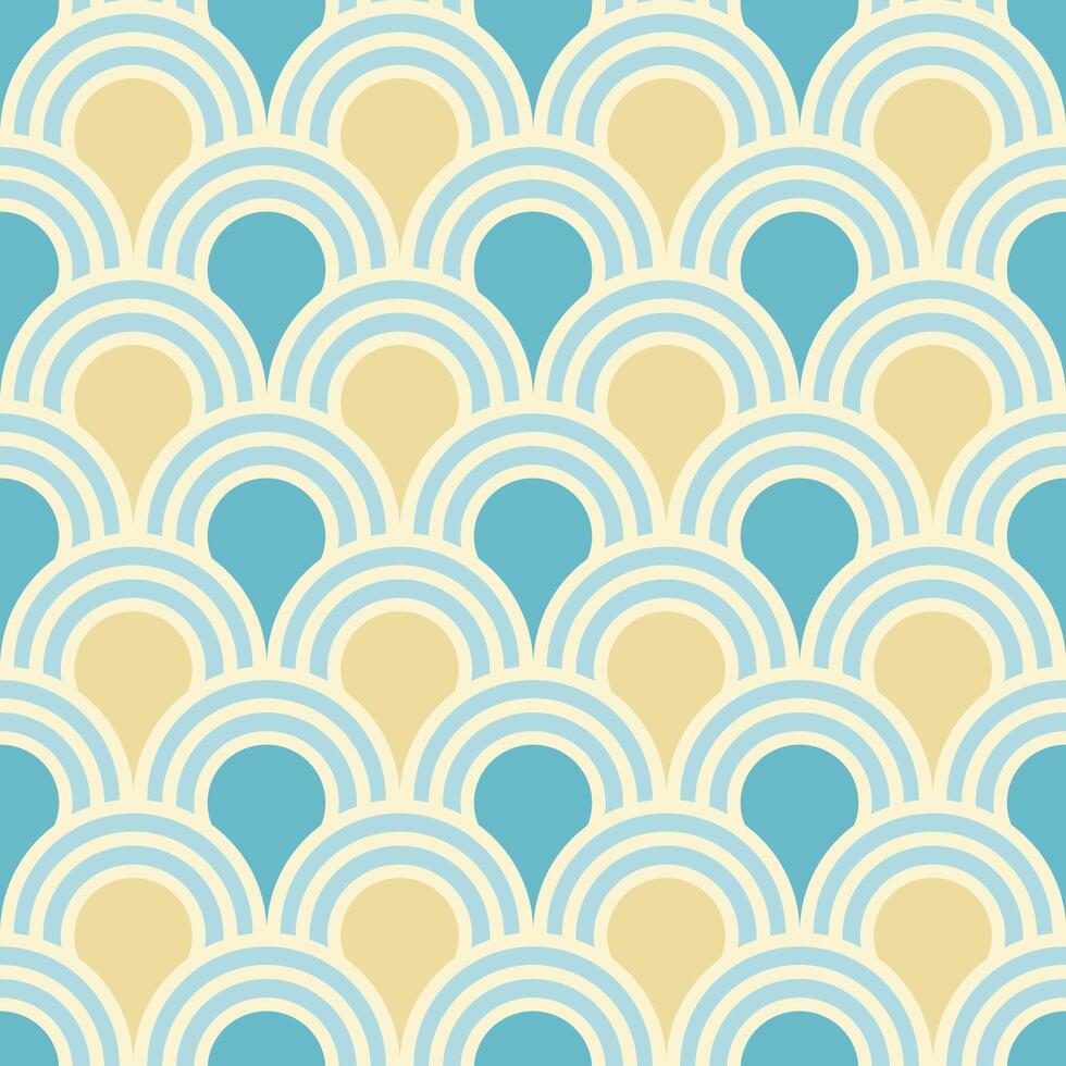 Abstract Oriental repeat pattern. Seamless pattern with spirals. Japanese wave surface pattern design with blue and yellow. vector