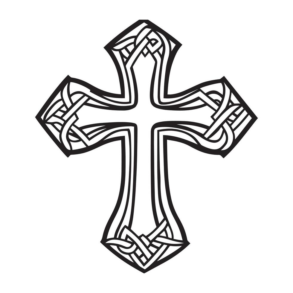Celtic Tree of Life Clipart, Celtic Tree Silhouette - Cross Celtic knot Tree illustration in black and white vector