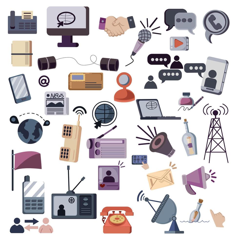 communication tools from vintage to modern times illustration set vector