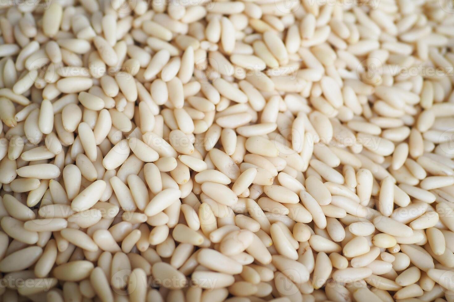 overhead view of pine nuts in a bowl photo