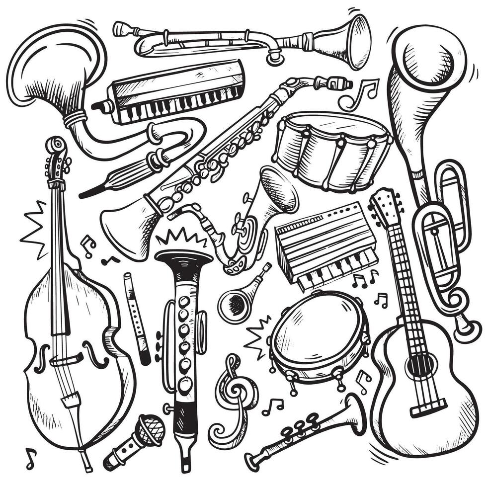 Doodle Illustration of Musical Instruments vector
