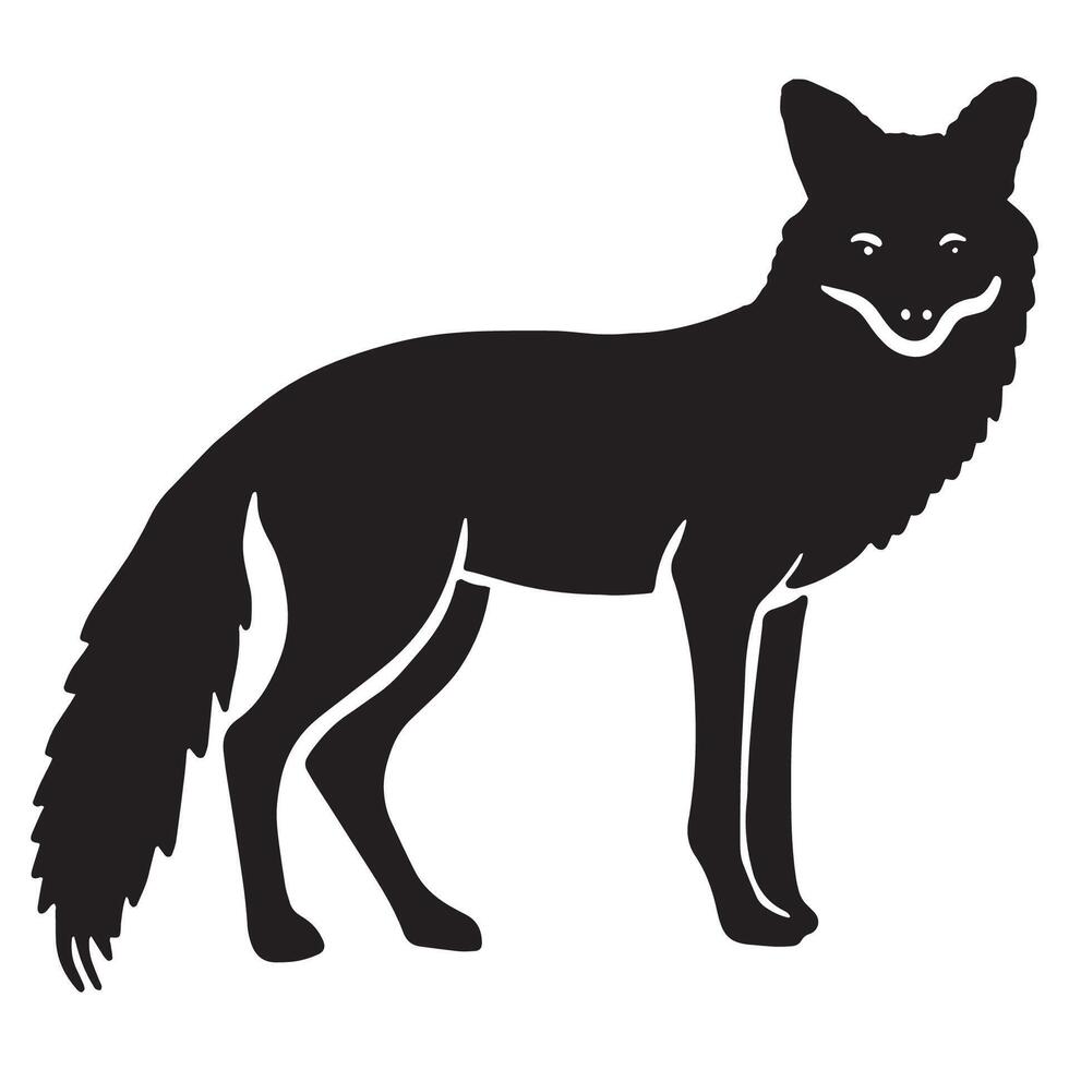 Fox Silhouette Standing Alert Isolated on White Background vector