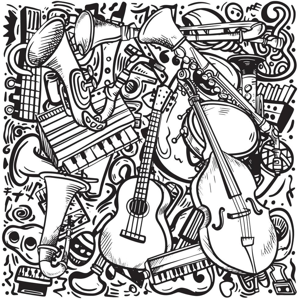 Musical Instruments Doodle Art Illustration vector