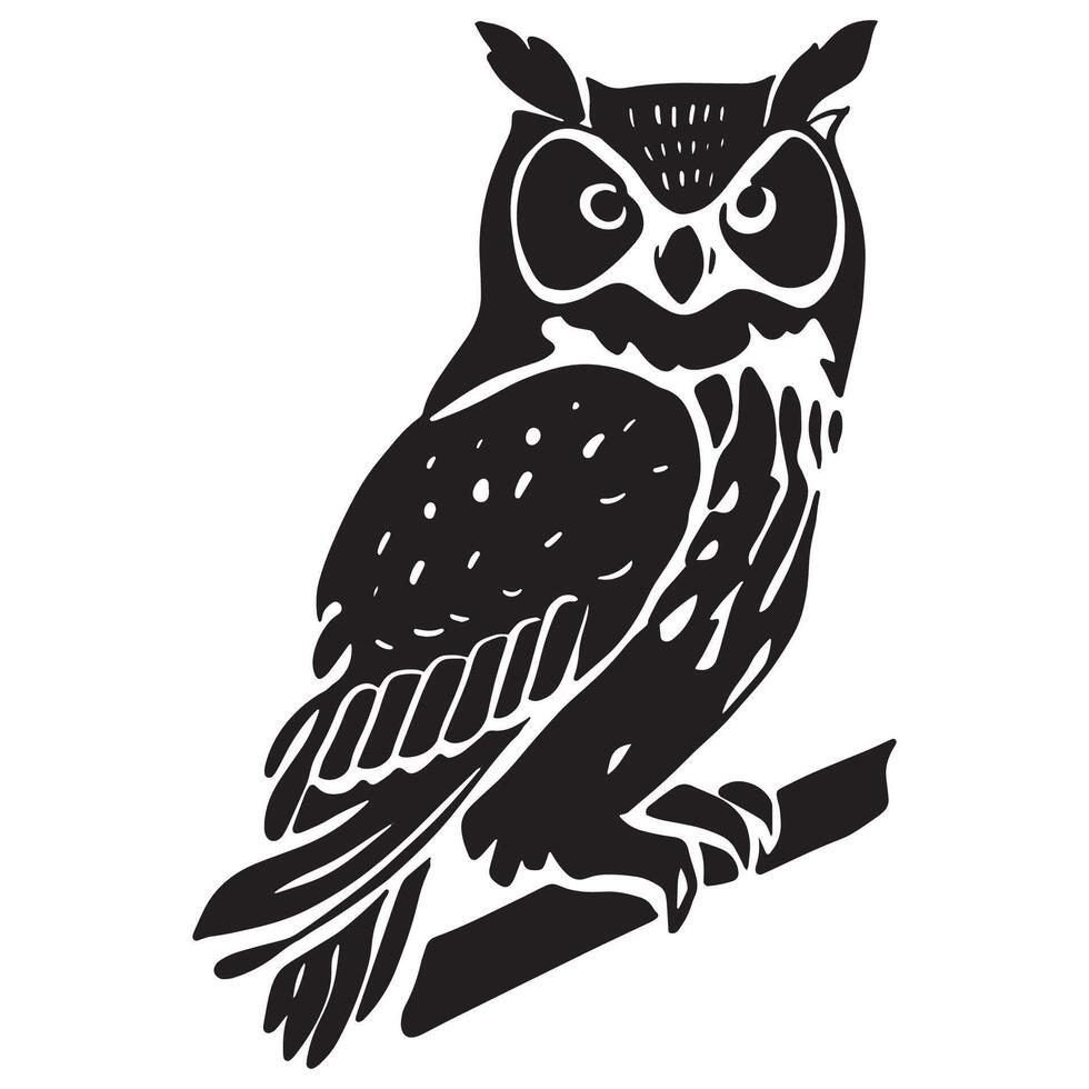 Owl Silhouette on Branch Isolated on White Background vector