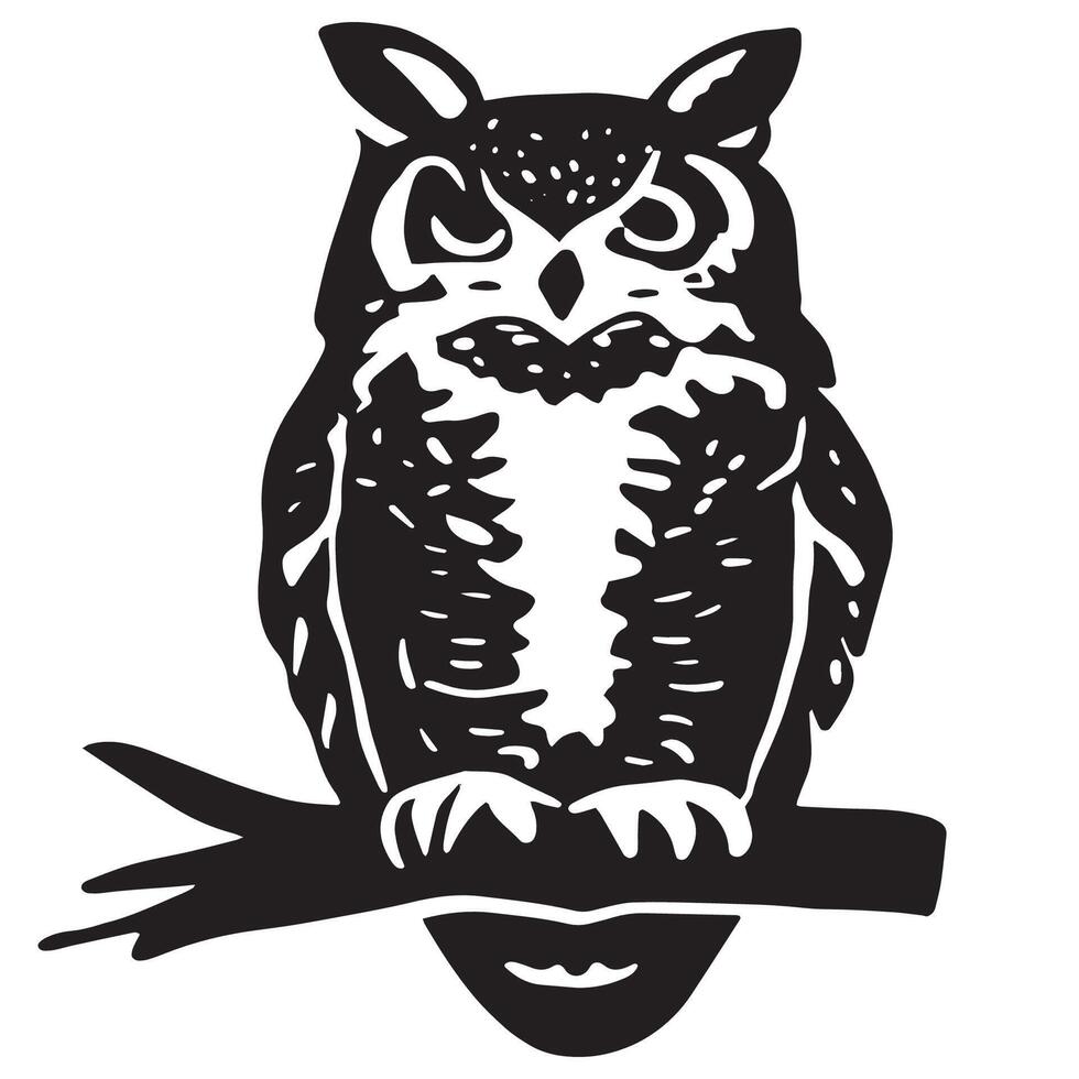 Owl Silhouette on Branch Isolated on White Background vector