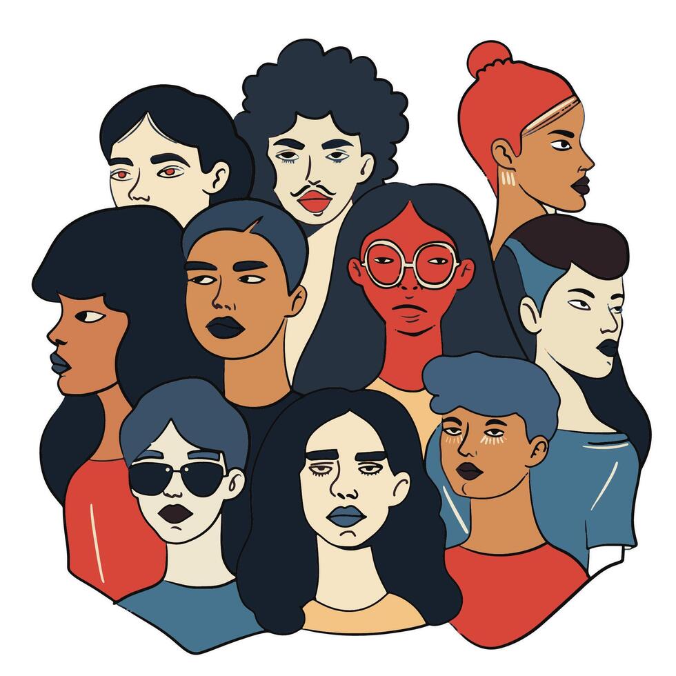 Diverse Group of Faces Illustration vector