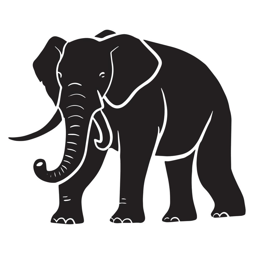 Elephant Silhouette Front View Isolated on White Background vector
