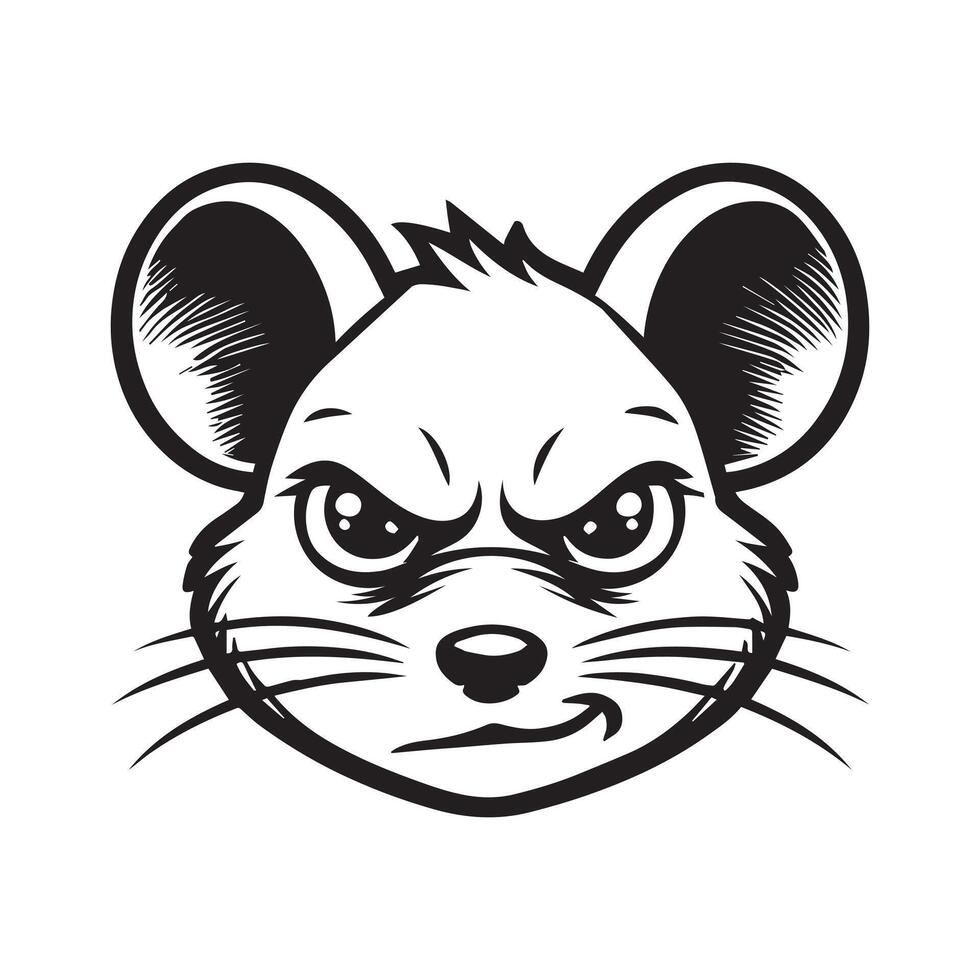 Mouse Face Clipart - House mouse Outline Logo - Small Rodent illustration in black and white vector