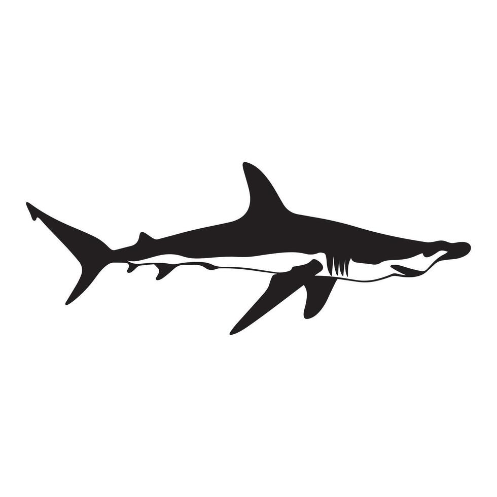 Hammerhead Shark Clipart - Hammerhead Shark Fish Outline - Shark silhouette - Shark Fish illustration black and white vector