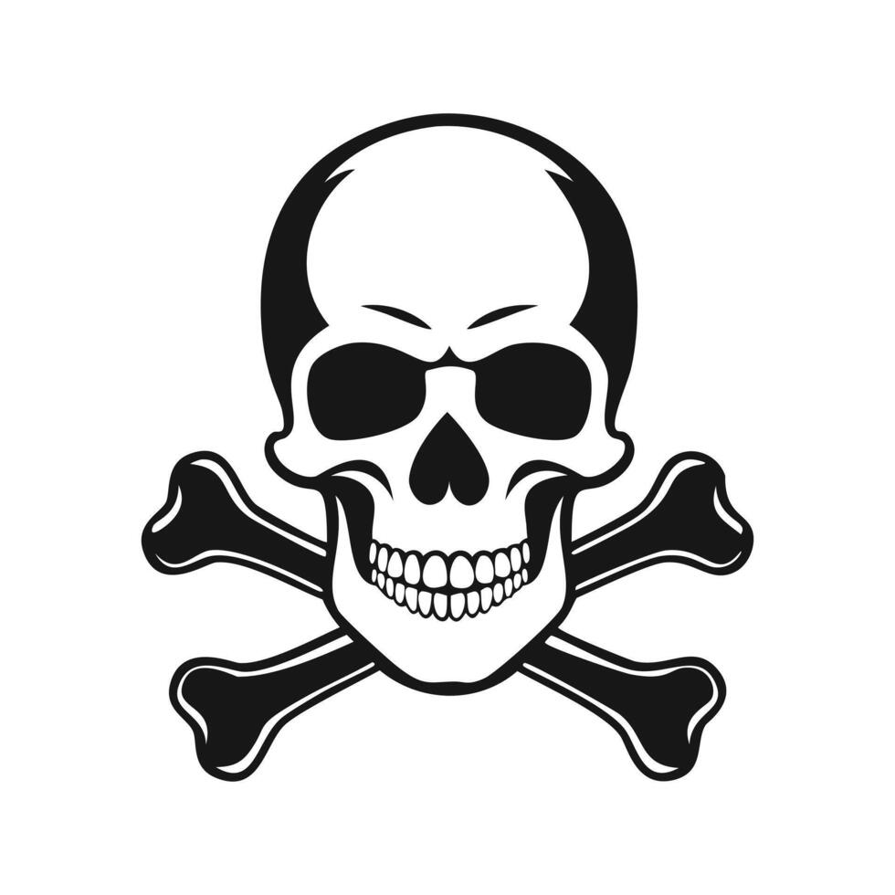Hand drawn of skull and crossbones silhouette illustration design vector
