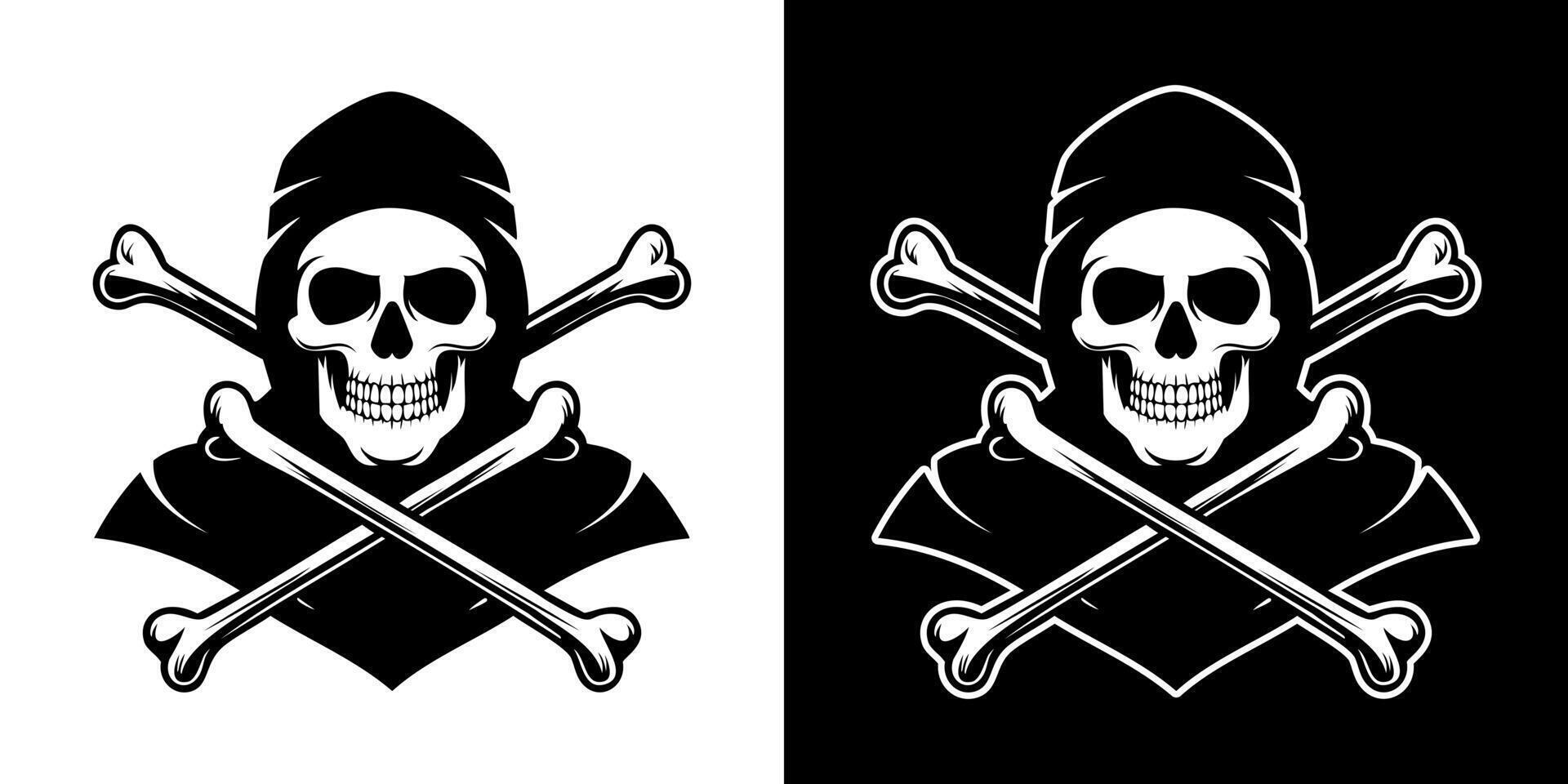 Skull And Crossbones Monochrome Silhouette Tattoo Minimalist Illustration vector