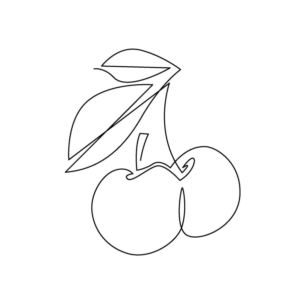 continuous mono line drawing of cherry vector