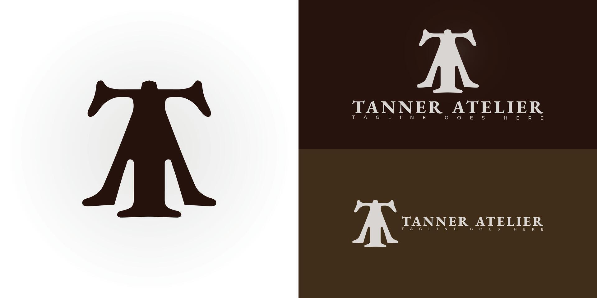 Abstract initial letter TA or AT in brown color isolated on multiple background colors. The logo is suitable for luxury leather brand family logo design inspiration templates. vector