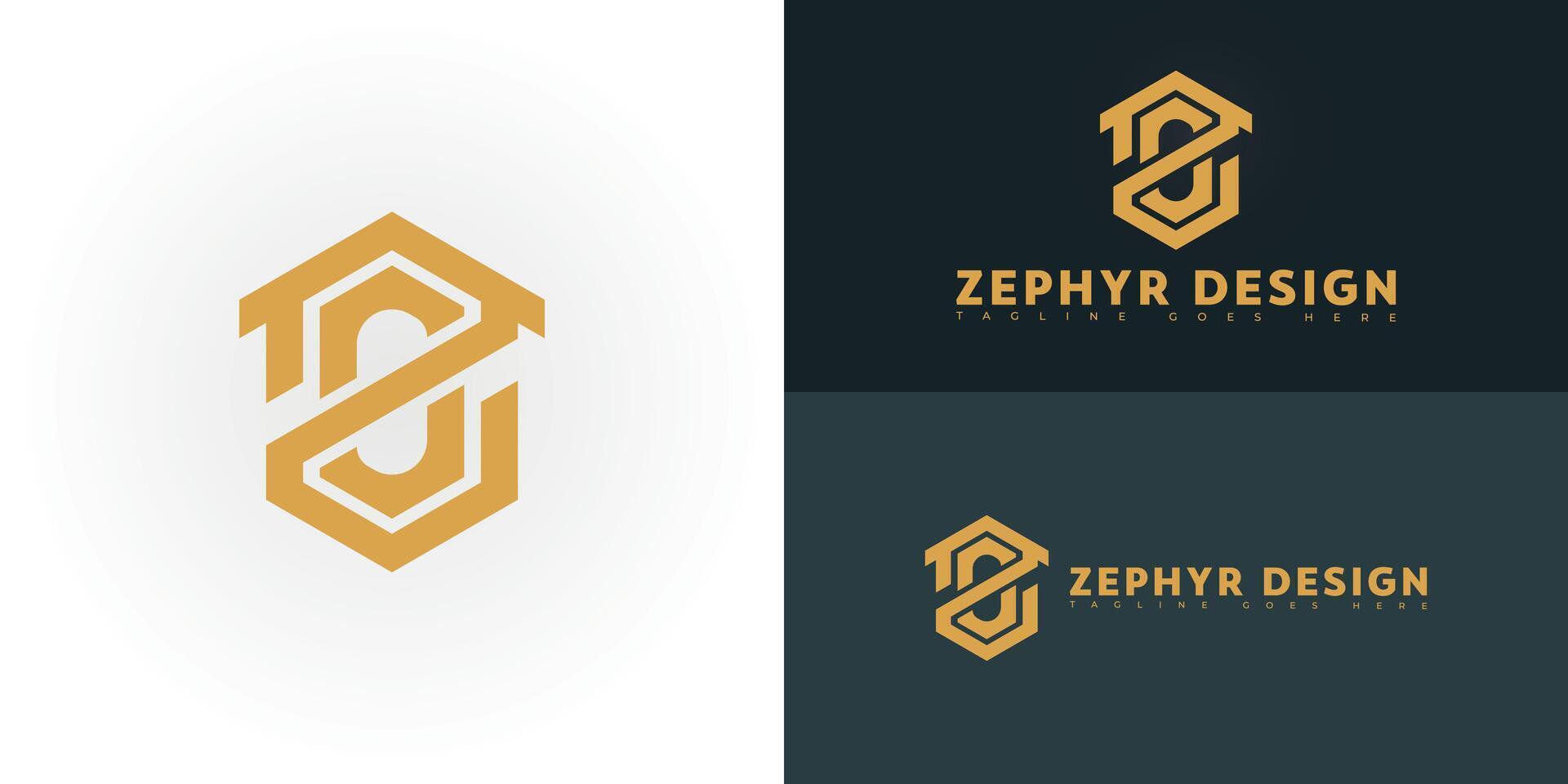 Modern hexagon initial letter ZD or DZ logo in gold color isolated on multiple background colors. The logo is suitable for real estate development company logo design inspiration templates. vector