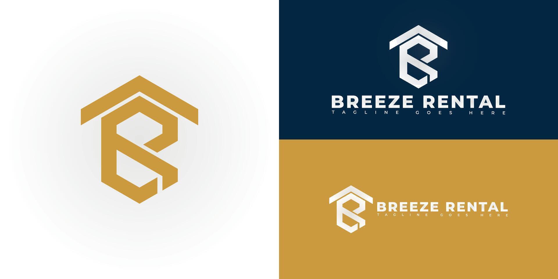 Modern hexagon initial letter BR or RB in gold color isolated on multiple background colors. The logo is suitable for renting real estate logo design inspiration templates. vector