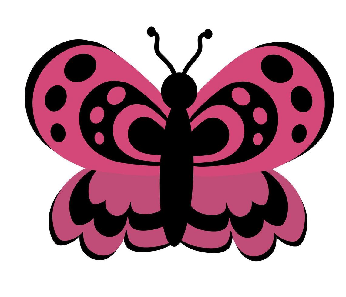Pink Butterfly with abstract ornament design wings. Insect element. illustration isolated on white background. vector