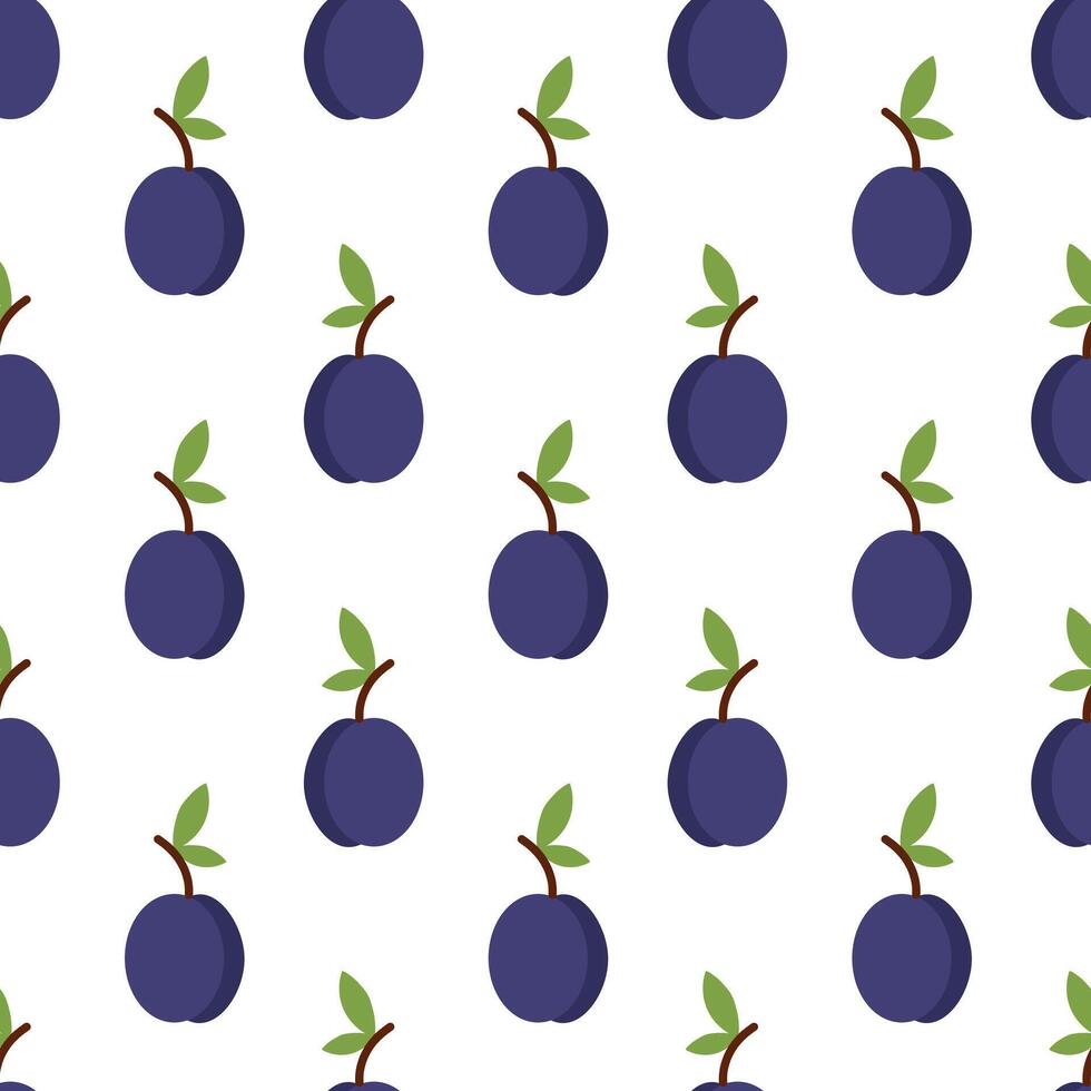 Seamless Pattern with Plum. Summer fruit background. flat illustration. vector