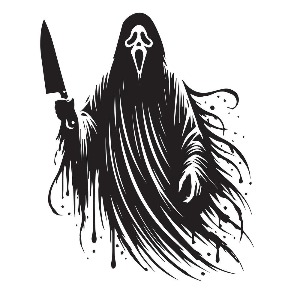 Horror Clipart - Halloween Horror Silhouette - Ghost Serial Killer Illustration in black and white vector