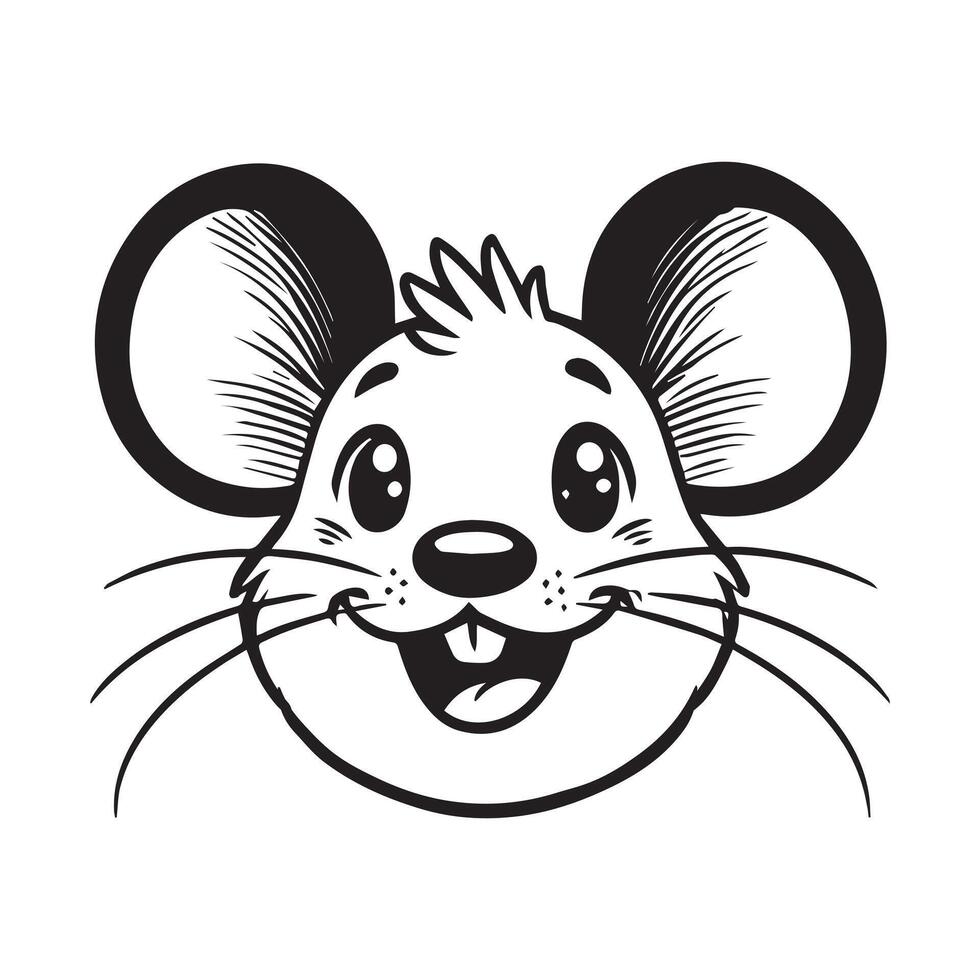 Mouse Face Clipart - House mouse Outline Logo - Small Rodent illustration in black and white vector