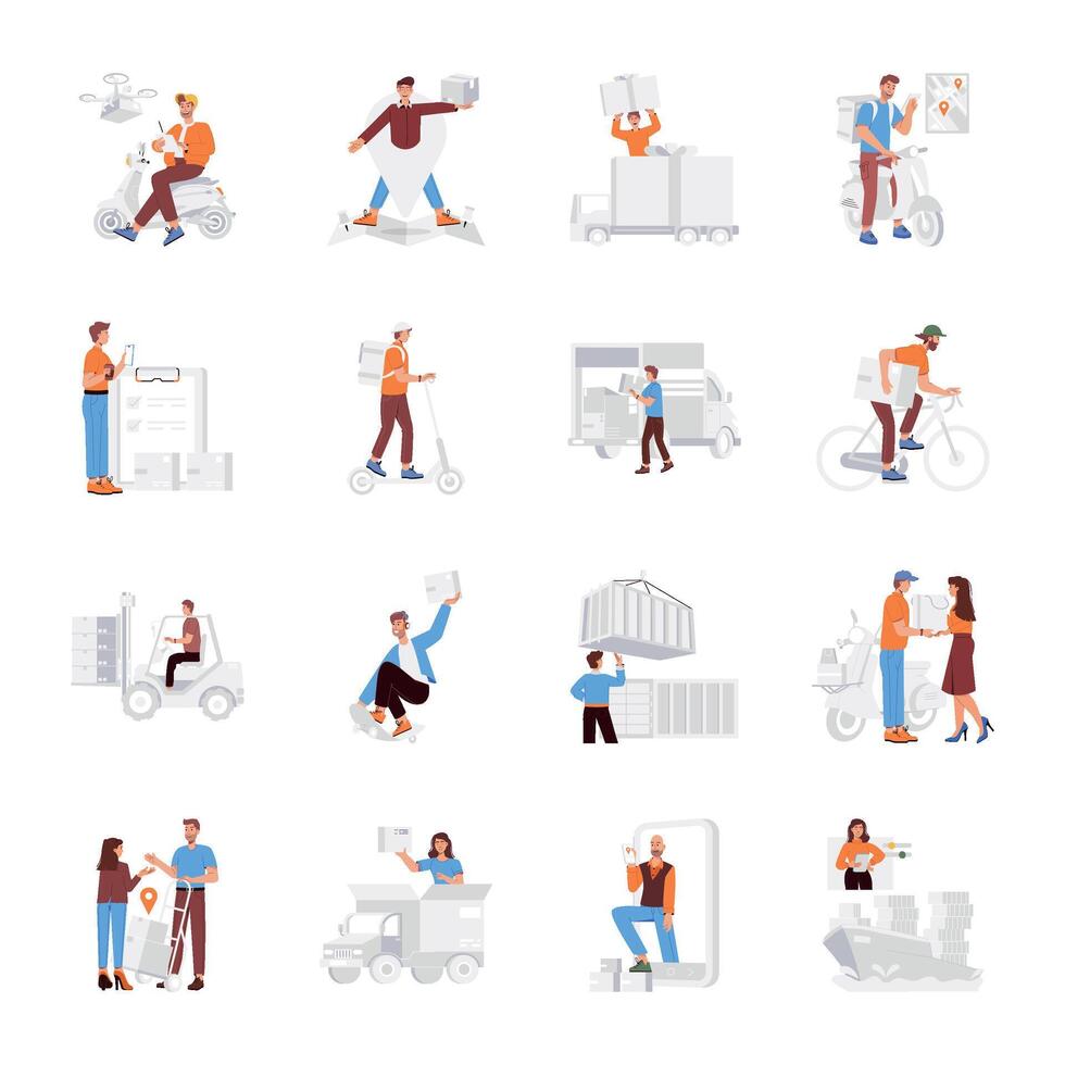 Handy Collection of Delivery Service Flat Illustrations vector