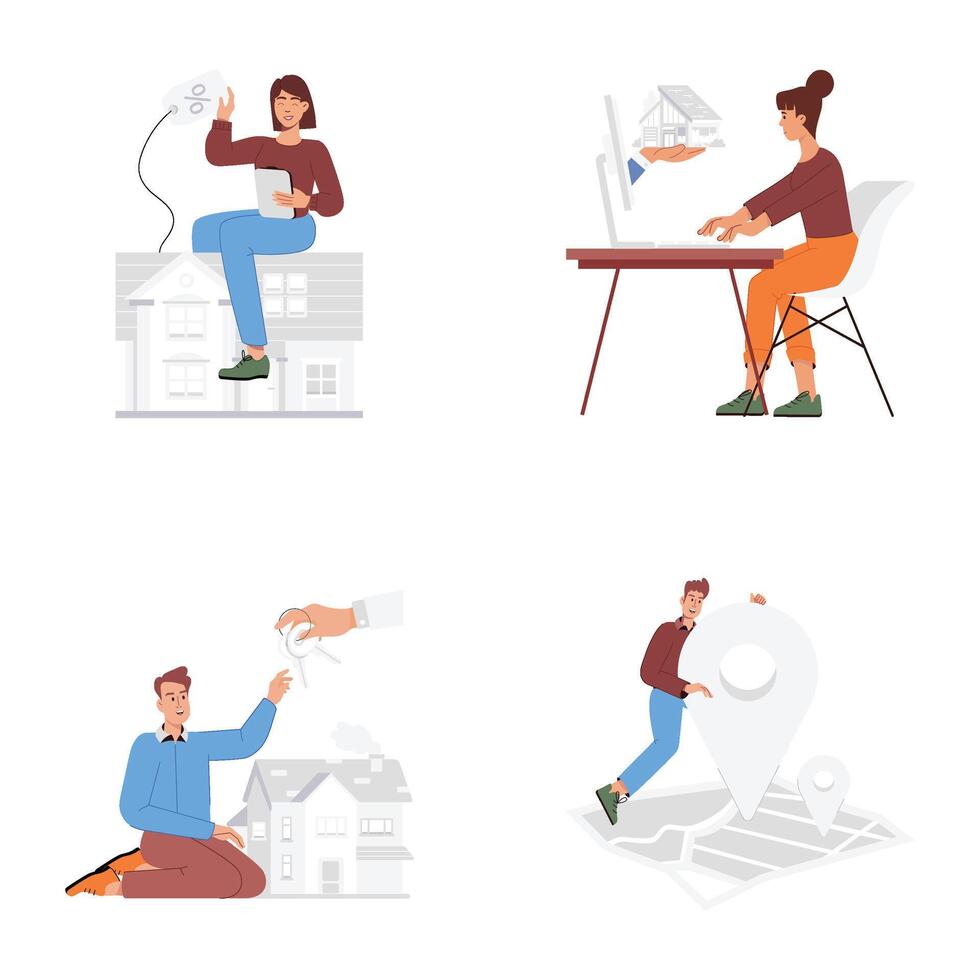 Pack of Property Dealing Flat Illustrations vector