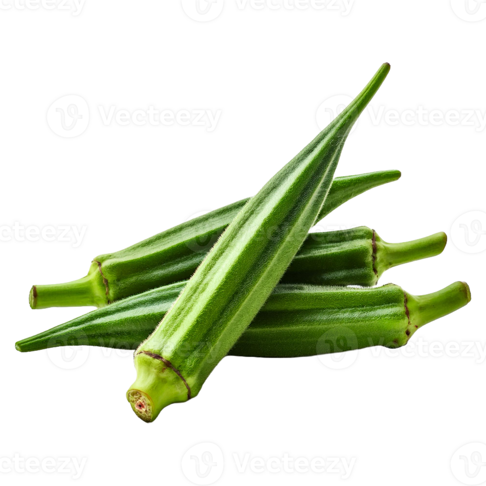 fresh green okra on blank surface png
