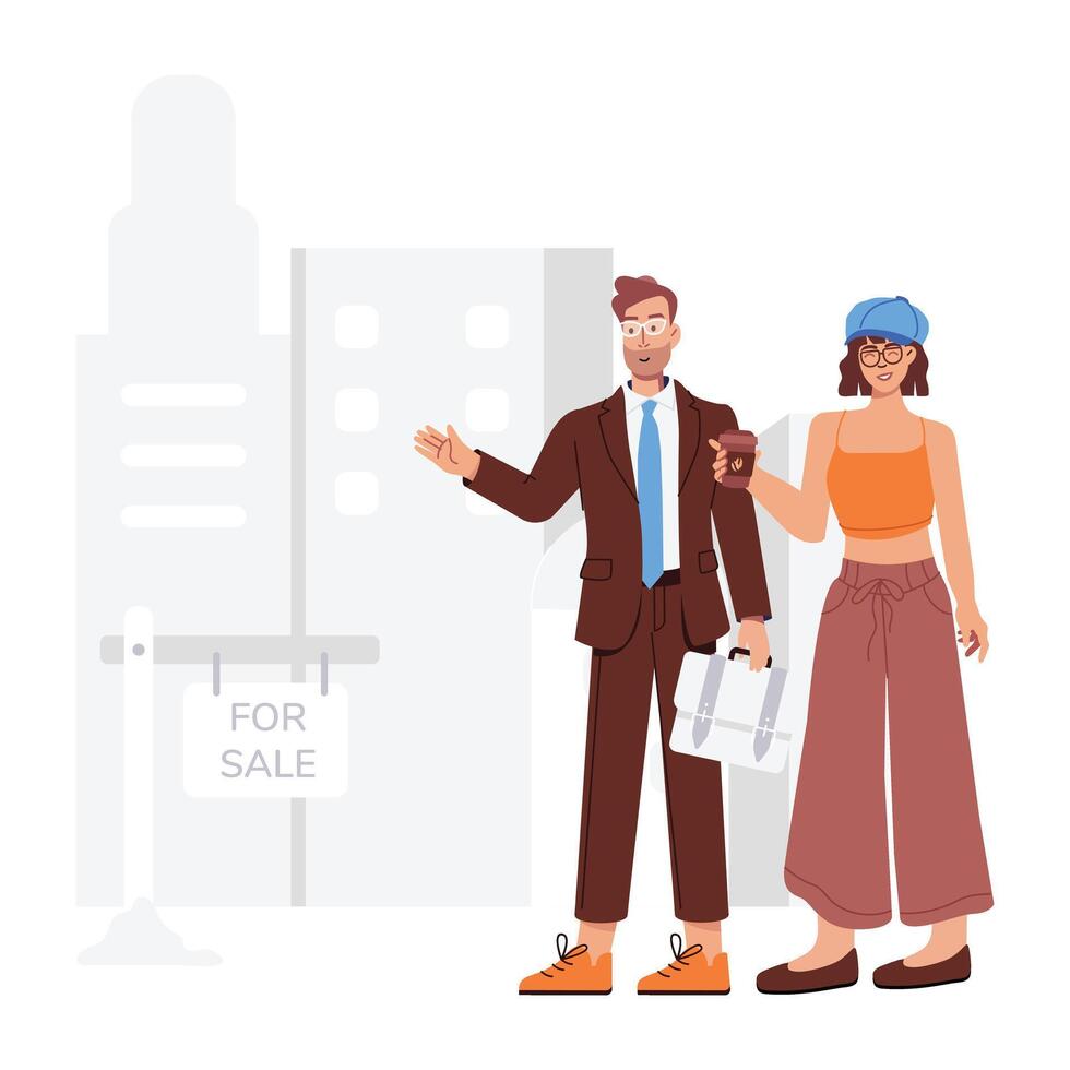 A flat style illustration of for sale property visit vector