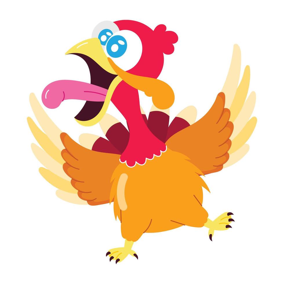 Cartoon style sticker of surprised turkey screaming vector