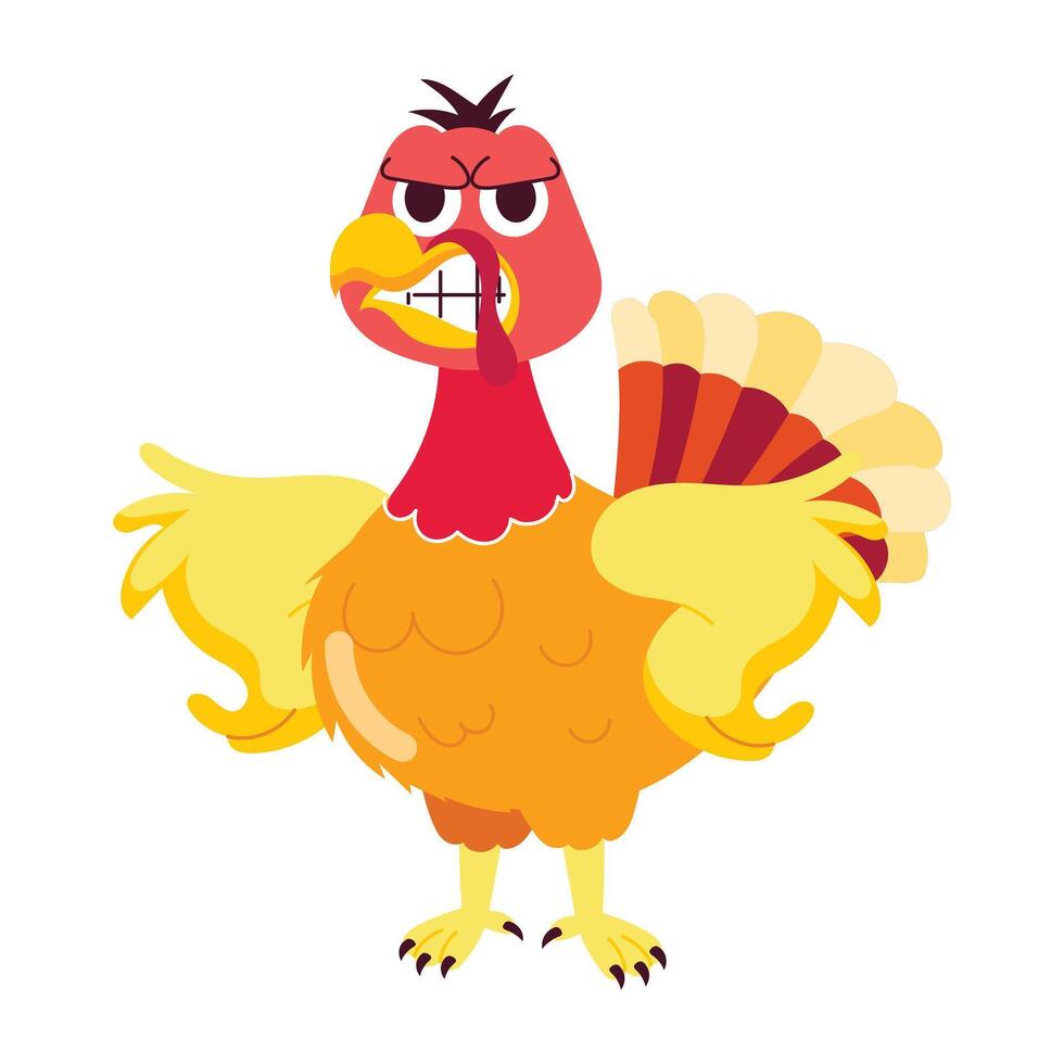 A flat style sticker of angry turkey vector