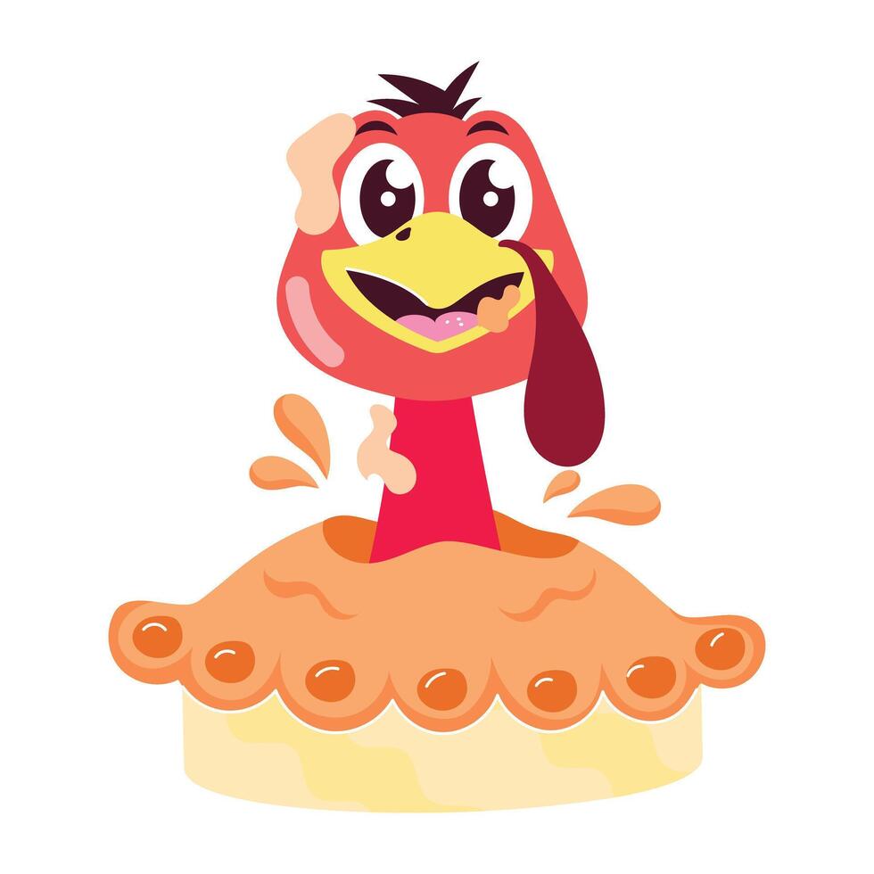 Cartoon style sticker of turkey eating thanksgiving food vector