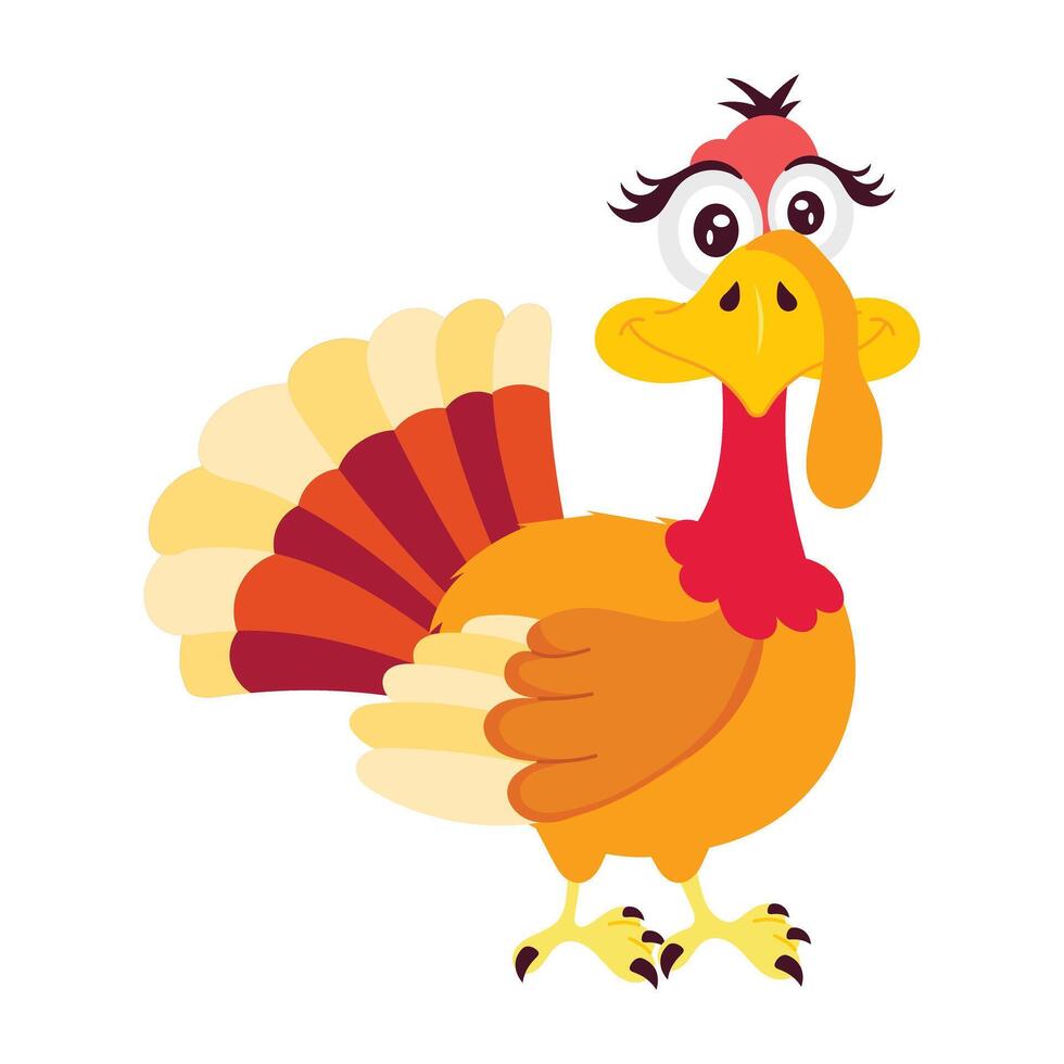 Comic style sticker of cute turkey cartoon vector