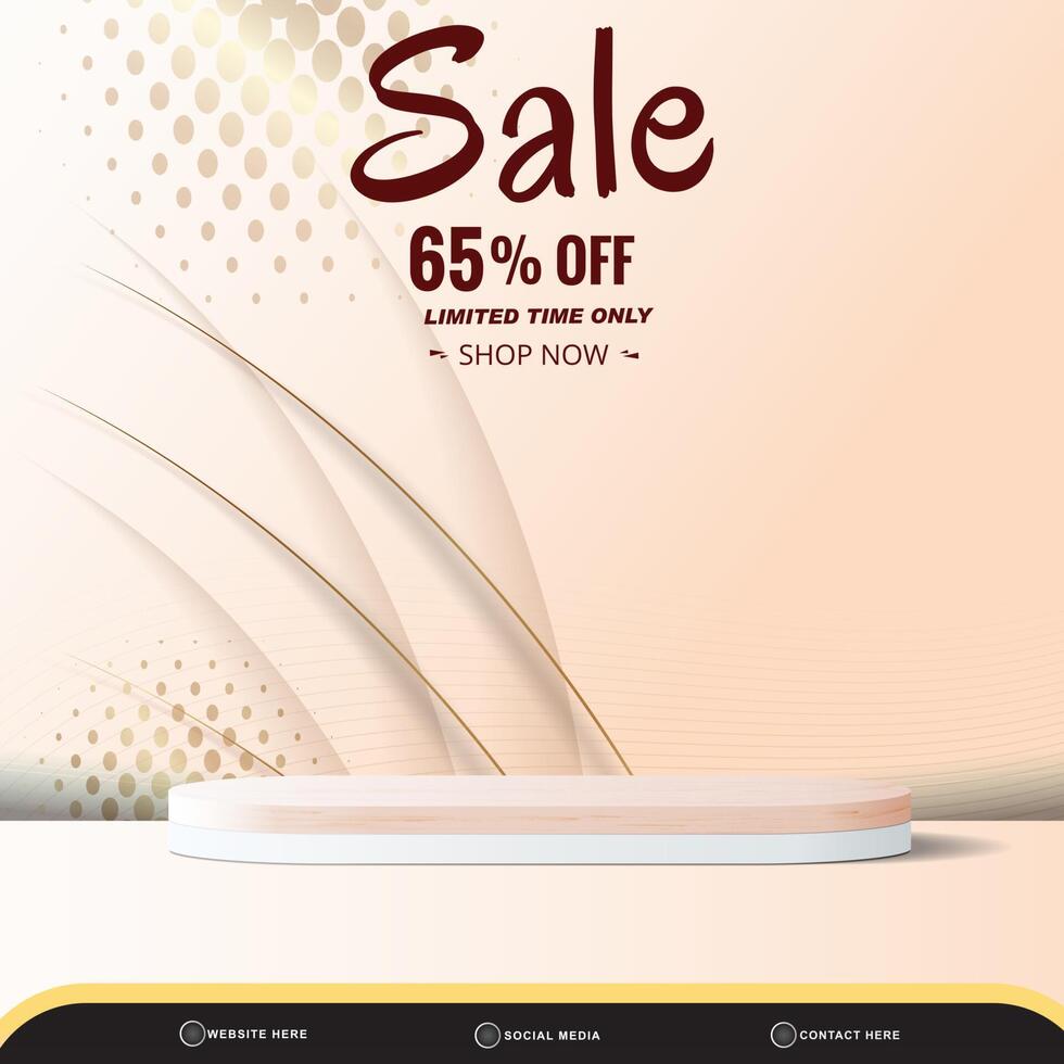 sale banner social media template post with blank space podium for product with gradient pink and white background vector